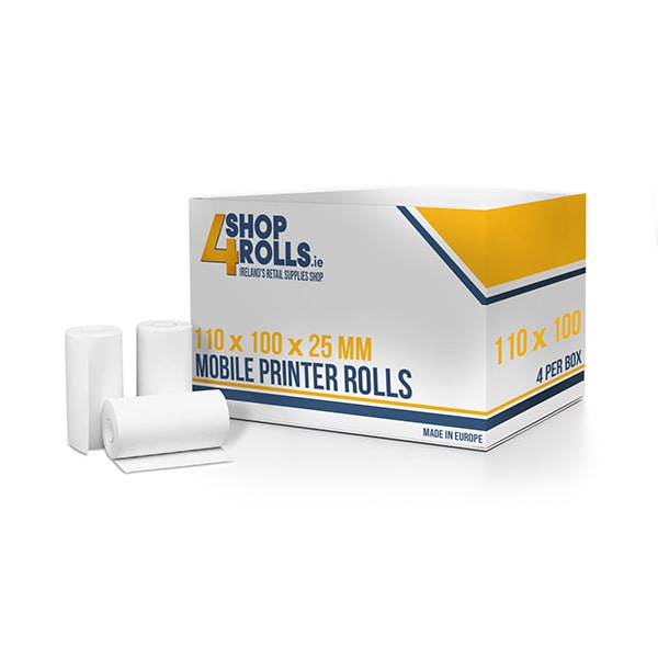 110mm x 100mm x 25mm - Thermal Printer Roll(105gsm) 4x Rolls Per Box 110mm x 100mm x 25mm - Thermal Printer Roll(105gsm) 4x Rolls Per Box